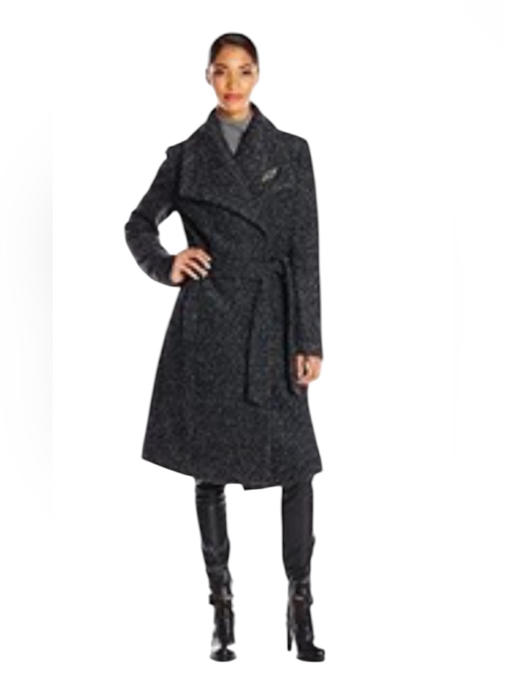 New Ivanka Trump boucle coat charcoal gray gold color-hardware blck silky lining